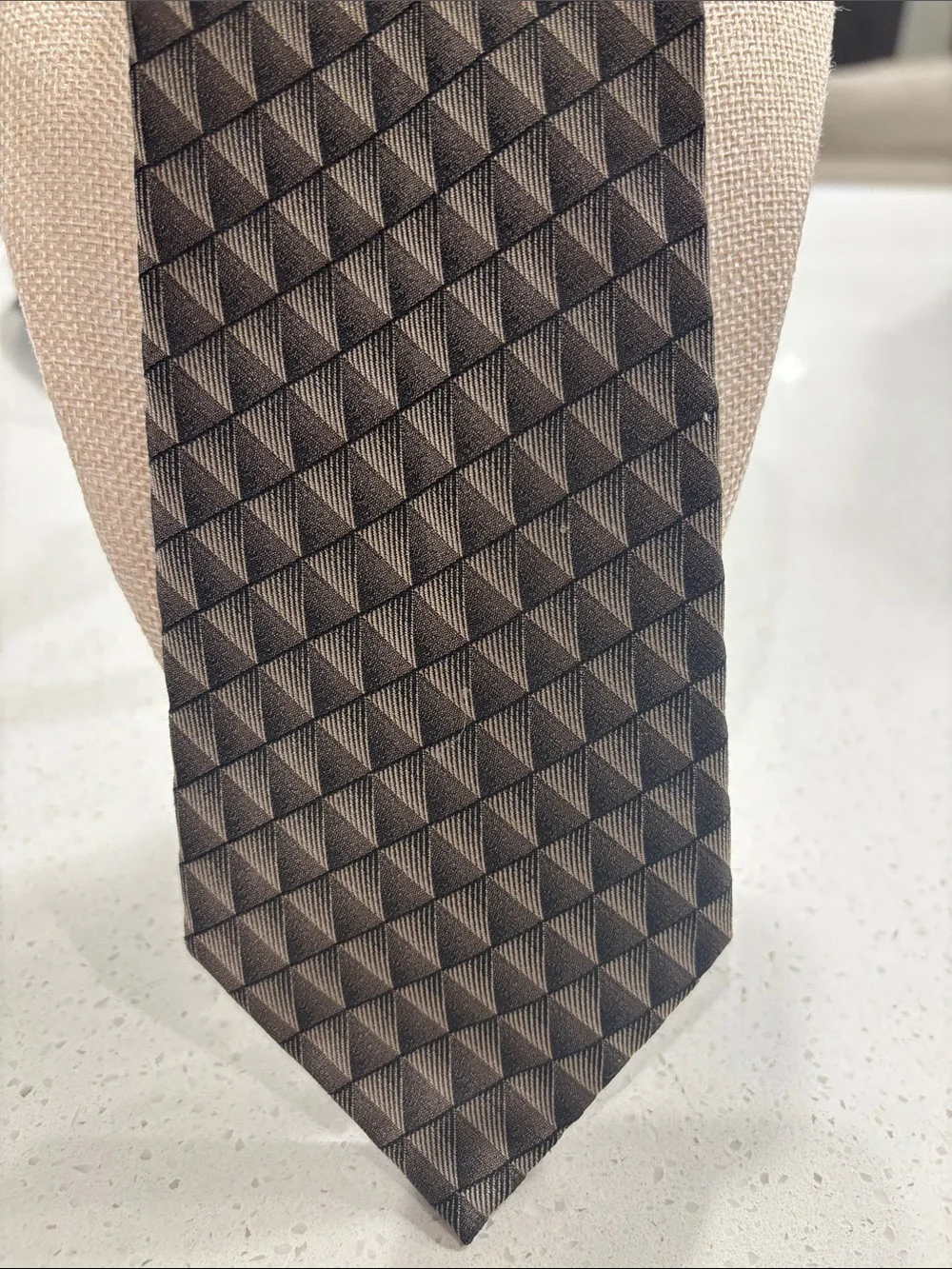 DKNY Brown Geometric Pattern Silk Tie